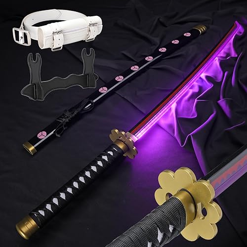Zisu Espada Roronoa Zoro iluminada, espada de sable de luz de 40 pulgadas con batería recargable, kit completo con soporte de espada y cinturón