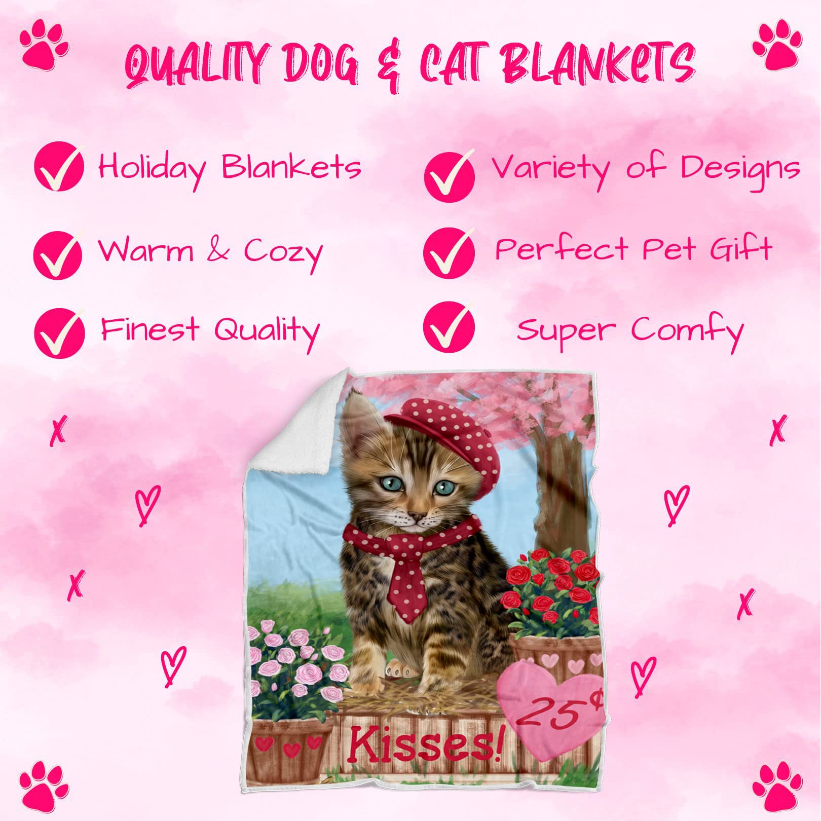 Rosie 25 Cent Kisses Bengal Cat Blanket - Lightweight Soft Cozy and Durable Bed Blanket - Animal Theme Fuzzy Blanket for Sofa Couch BLNKT60656 (50x60 Sherpa)