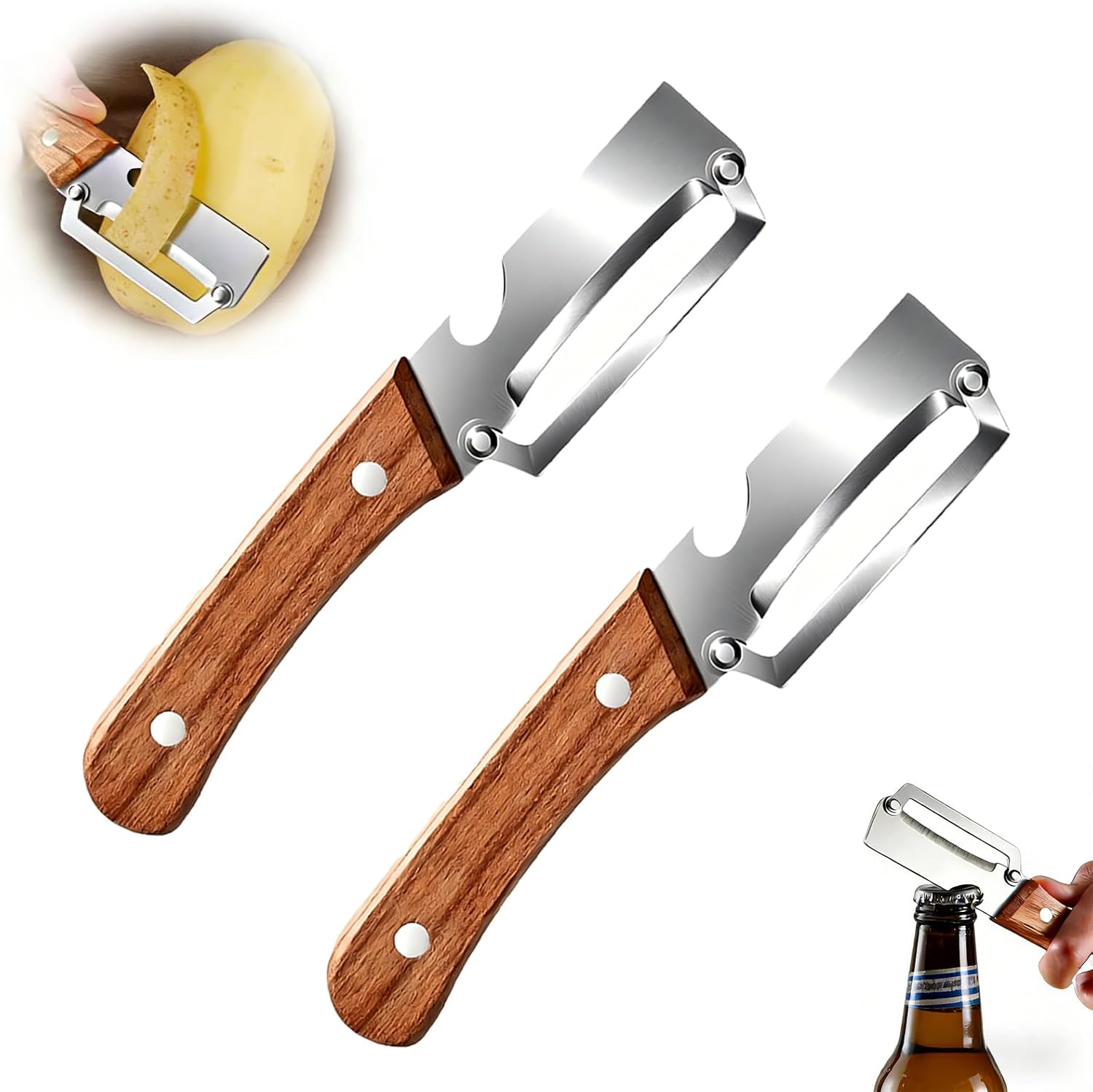 USA Kitchen Must-Have? Our Review of the 2 Pack Multifunctional Vegetable Peeler with Bottle Opener, Wooden Handle Stainless Steel Potato Fruit Peeler, Ergonomic Non-Slip Kitchen Gadget for Camping BBQ! Review USA 2025