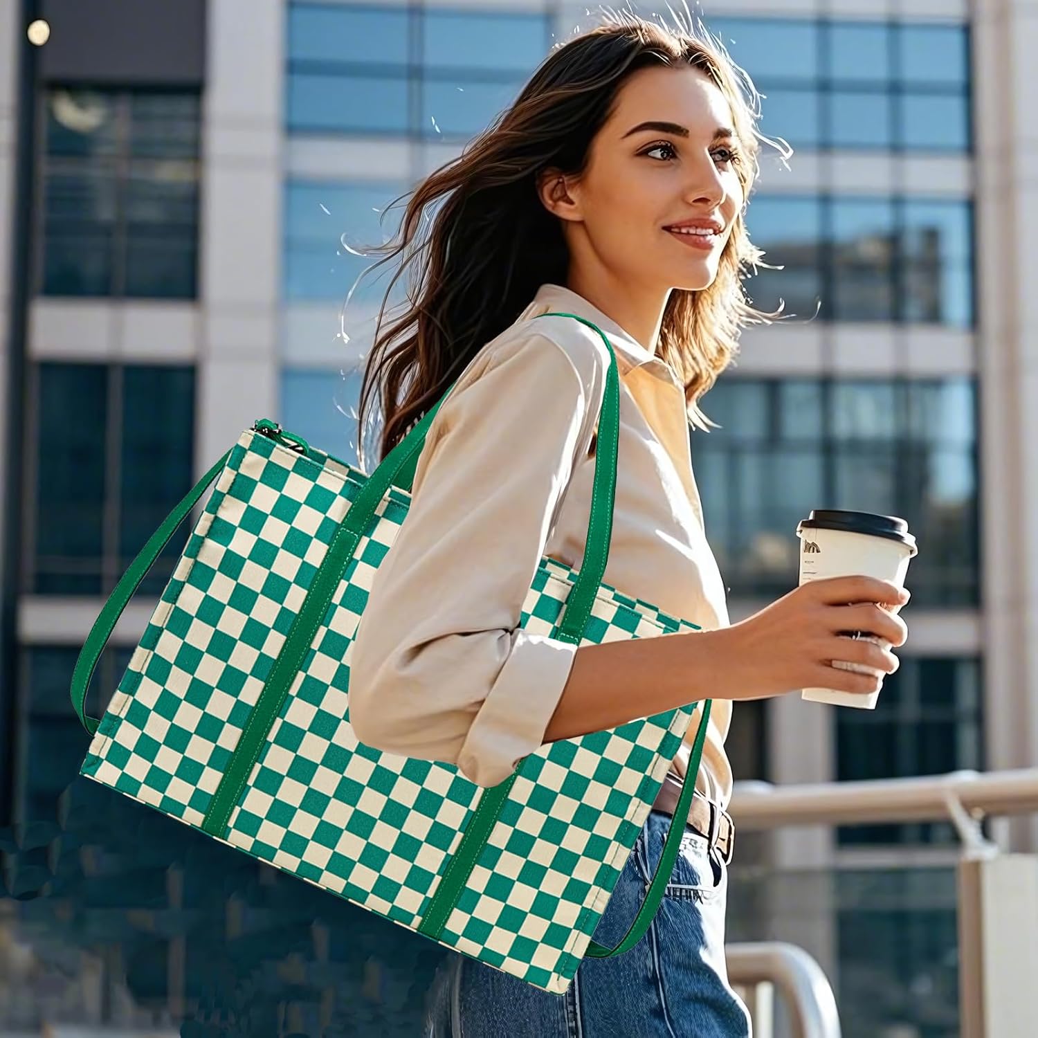 Laptop Tote Bag for Women Work 15.6 inch Canvas Shoulder Bags Computer Messenger Purse Teacher Handbag Office Briefcase - Image 2