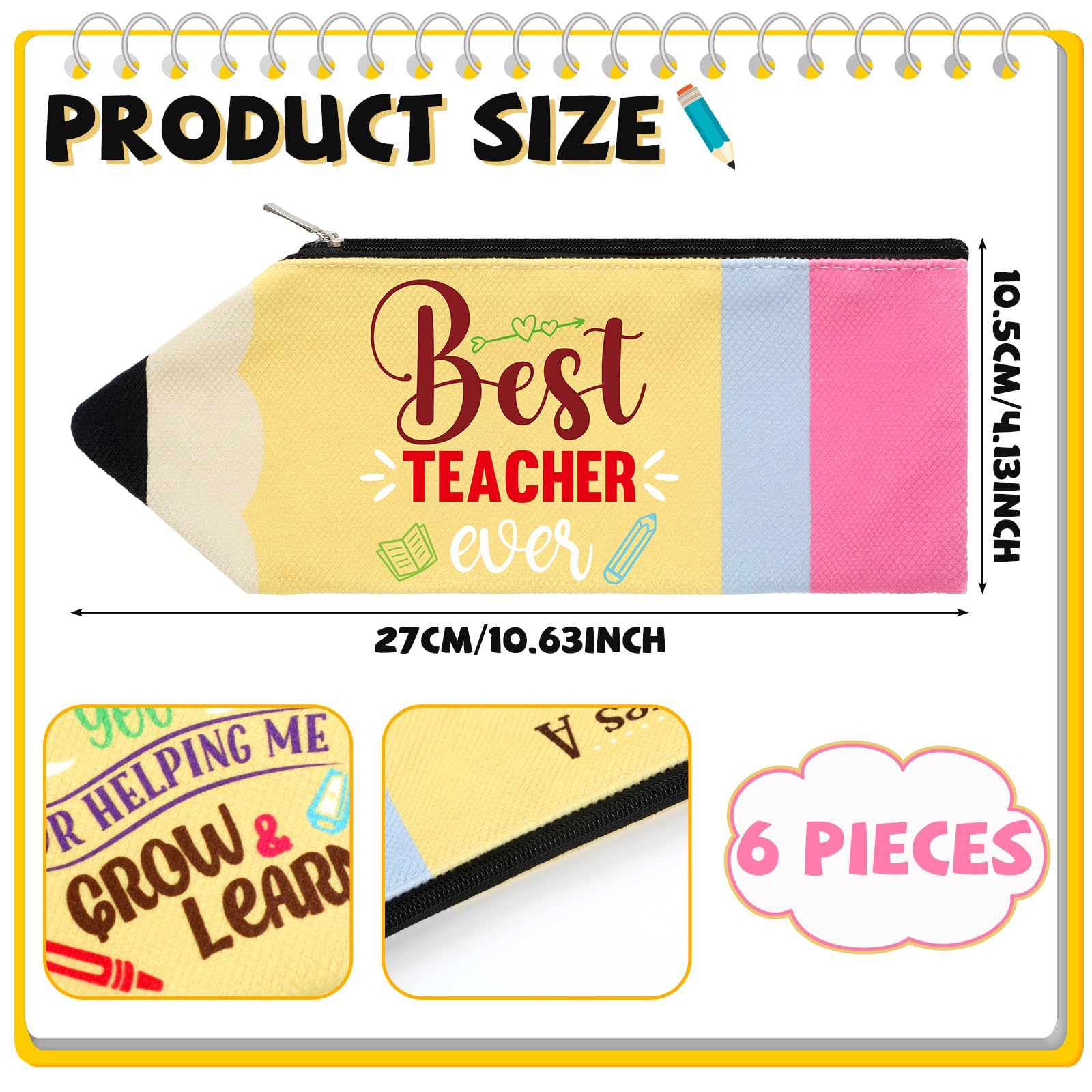 Kisston Estuche para lápices Kawaii con forma de lápiz portátil con cremallera, bonita bolsa para bolígrafos para regalo de profesor, organizador de papelería, suministros escolares, 8.66 x 3.94
