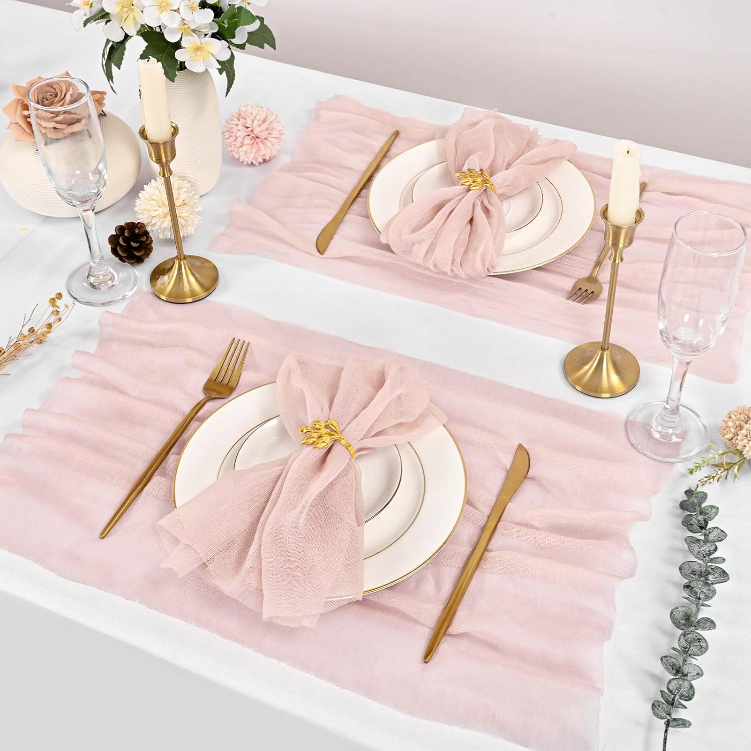 Dusty Pink Cheesecloth Napkins - Bulk Set of 100, 20x20 Inch Washable and Reusable Boho Cotton Gauze Cloth Napkins for Weddings, Bridal Girl Baby Shower, Party and Banquet