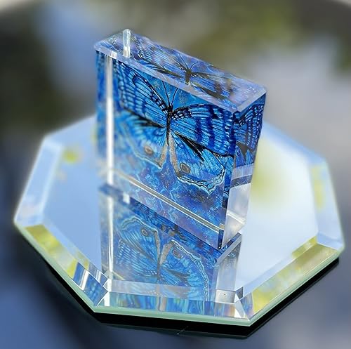 Miniatura 4 de Pisapapapeles de cristal de mariposa, regalo coleccionable azul y negro Morpho 2.5 x 2.5 pulgadas 0.5 pulgadas con pintura original de la artista