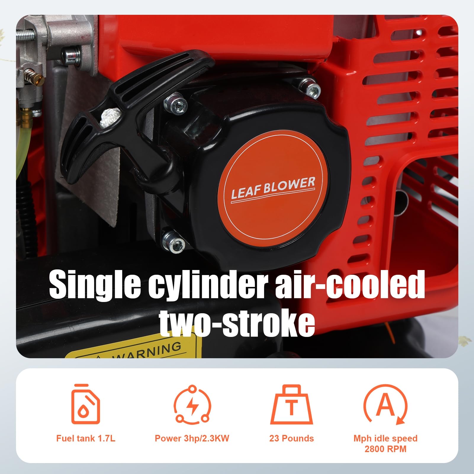 Soffiatore a gas per foglie, 63 CC, 665 CFM 3 HP, design ergonomico, cura professionale del prato, rimozione della neve, alimentato a gas, per paesaggisti e proprietari di case, rosso