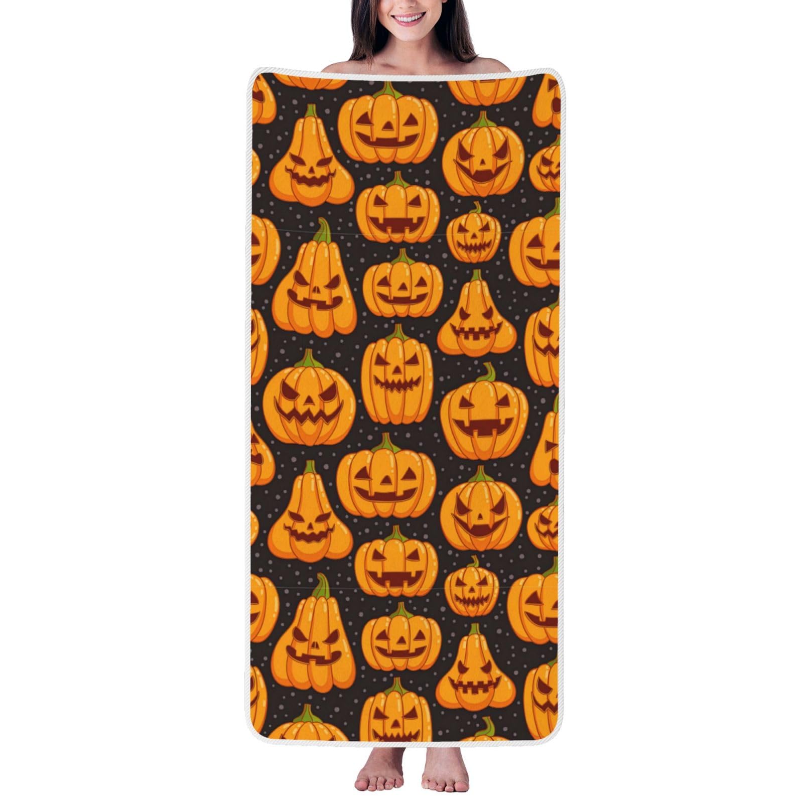 Toalla de baño de calabaza de Halloween en terciopelo coral para el hogar