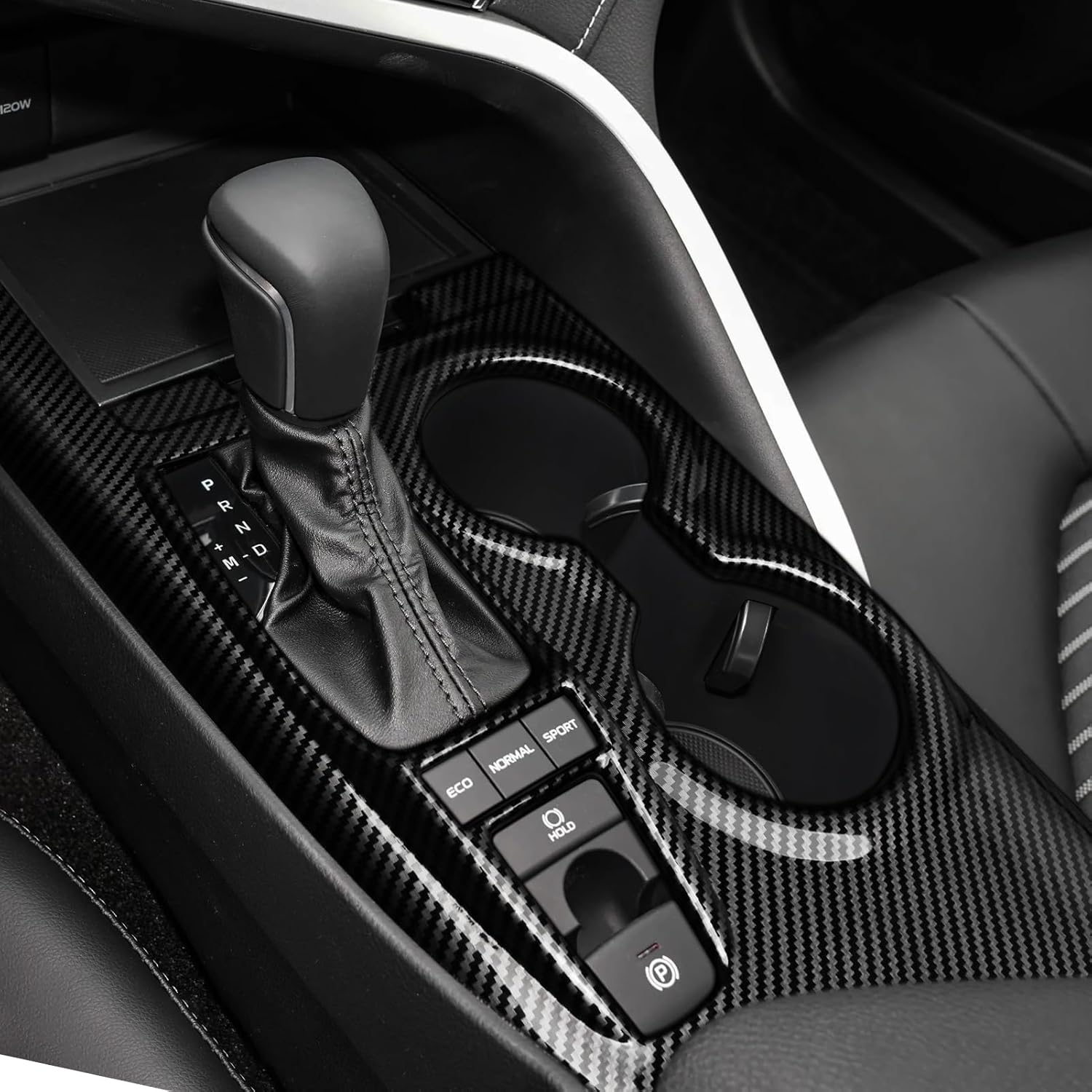 Car Trim Gear Shift Panel Frame Center Console Cover Carbon Fiber ABS Decal Sticker Compatible with Toyota Camry XV70 LE SE TRD 2018-2024 Accessories - Without Seat Heater Switch (Style B)