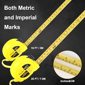 2 Packs Tape Measure 25 ft /16 ft, Esydon Measuring Tape Extendable, Self-Locking Tape Measurer, Easy Read Imperial/Metric Scale Measurement Tape for Designer, Decorator, Handicraftsman