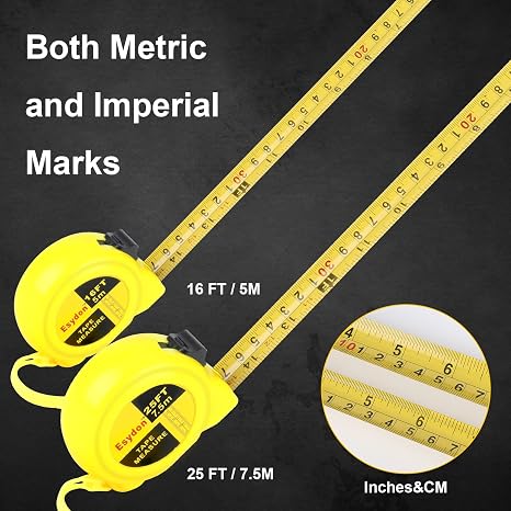 2 Packs Tape Measure 25 ft /16 ft, Esydon Measuring Tape Extendable, Self-Locking Tape Measurer, Easy Read Imperial/Metric Scale Measurement Tape for Designer, Decorator, Handicraftsman