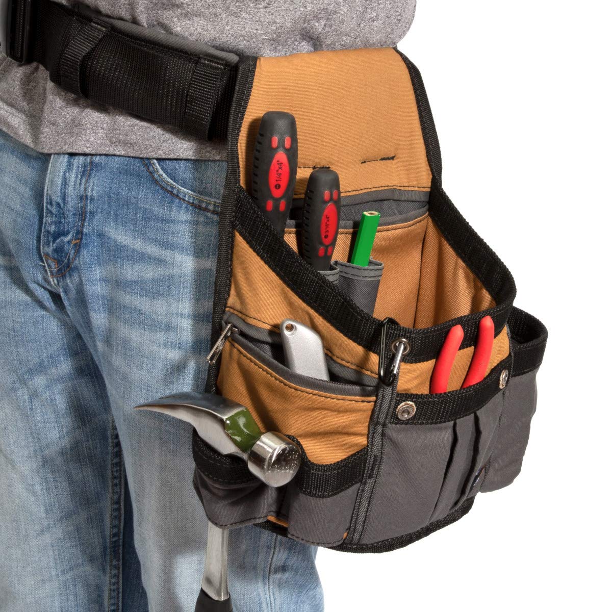 Dickies 8-Pocket Padded Tool Belt/Utility Pouch, Adjustable 3-Inch Belt, Durable Canvas Construction, Tan/Grey : Everything Else