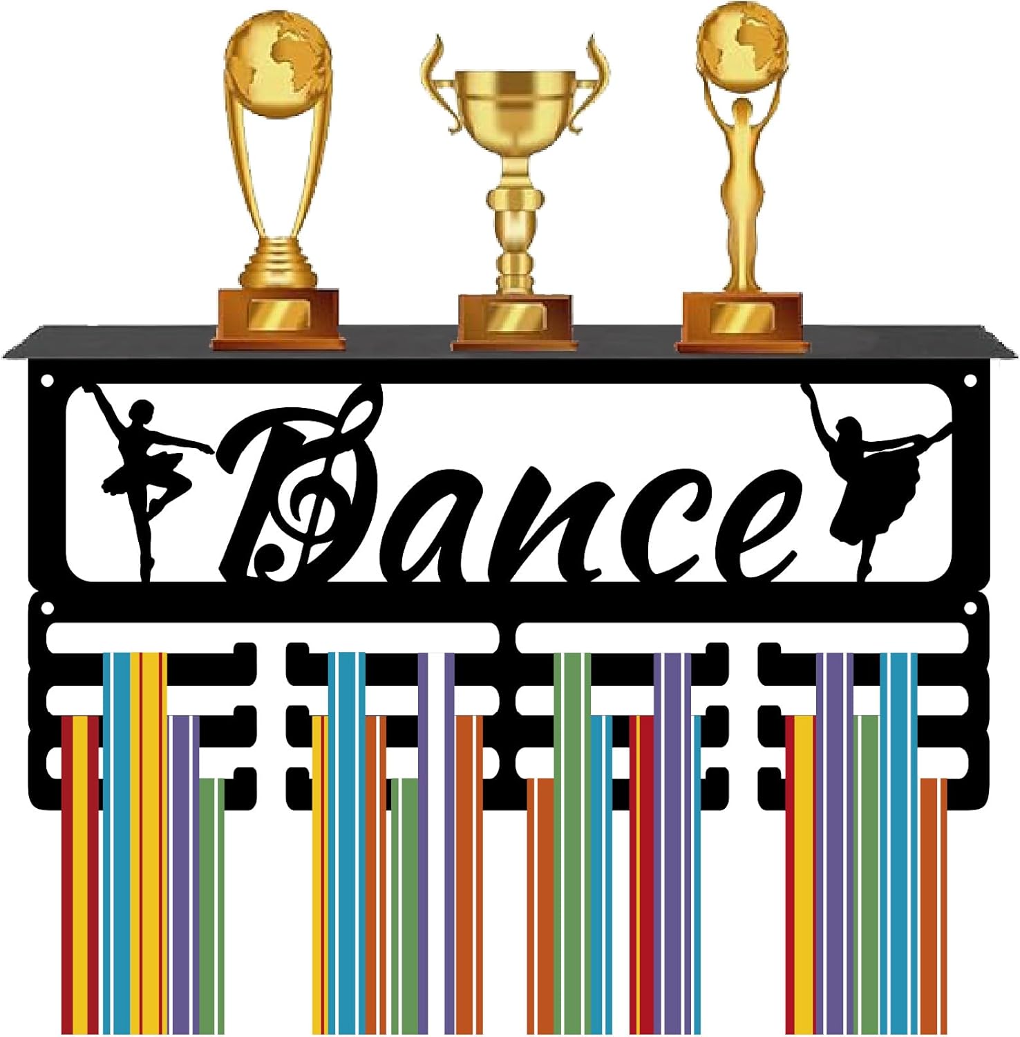 CREATCABIN Ball Medal Holder Display Football Medal Hanger with Trophy Shelf Rugby Baseball Metal Award Rack for Wall Mount Decor Hanging 60+ Medals Rack for Awards Race Medalists Badminton 15.7x8x4in