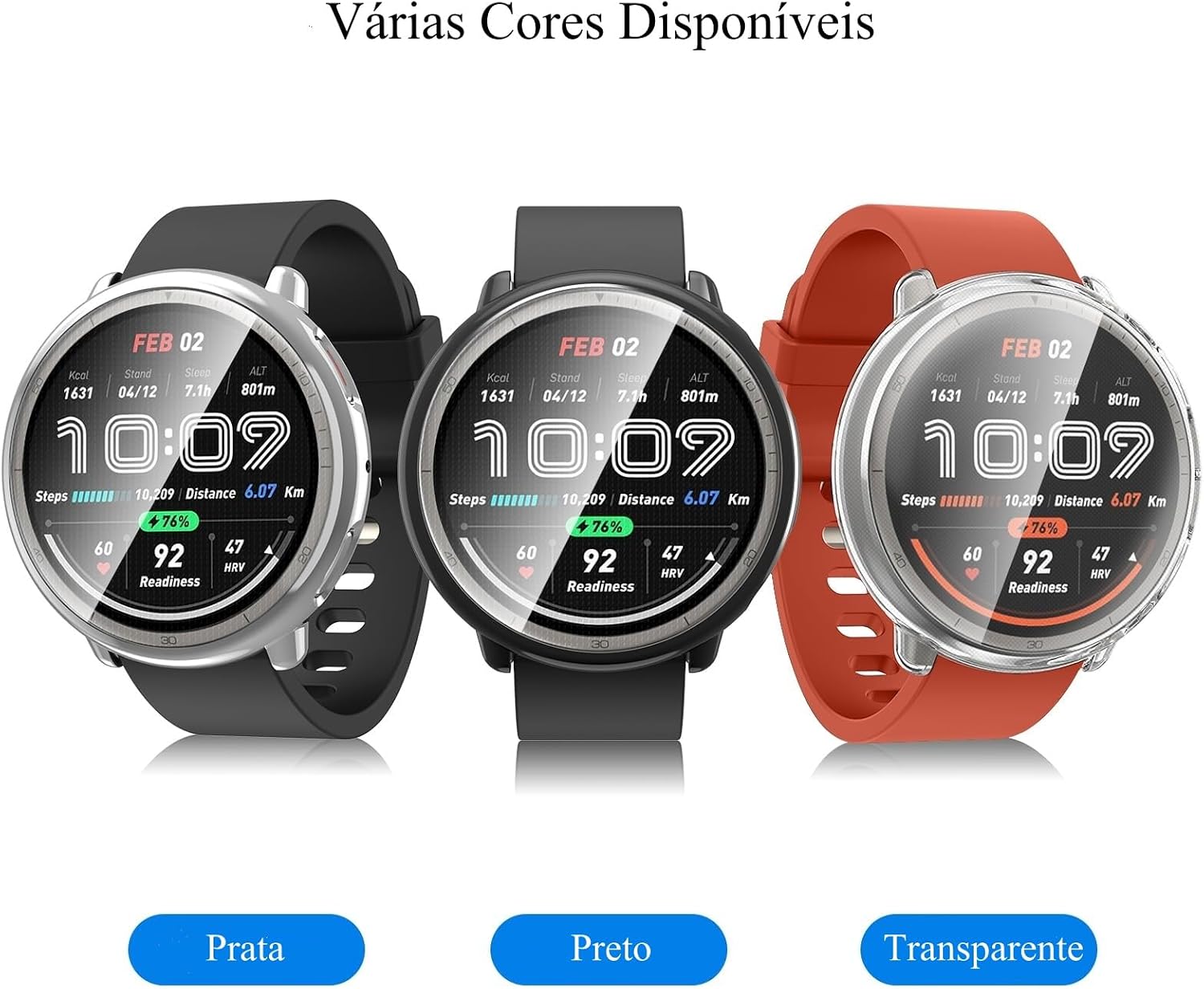 2Peças Película Protetora Compatível com Amazfit Active 2,Capa Bumper Case de TPU para Amazfit Active 2 Protetor de Tela (Prata+Transparente)