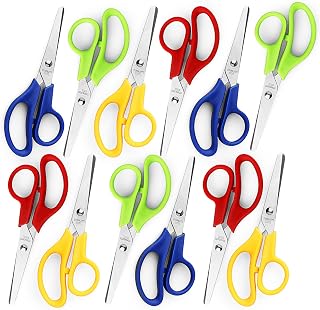 Kids Scissors 5 inch Blunt tip Scissors, Safety scissors 4 Assorted Colors Kid craft scissors with Stainless steel Ruled Right and left handed 12 Pack