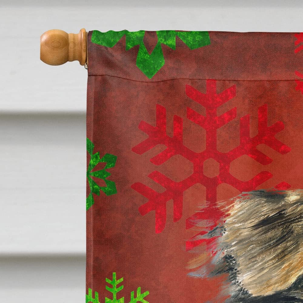 Caroline's Treasures SC9437CHF Australian Shepherd Red Green Snowflakes Christmas House Flag Large Porch Sleeve Pole Decorative Outside Yard Banner Artwork Wall Hanging, Polyester, House Size, Multico