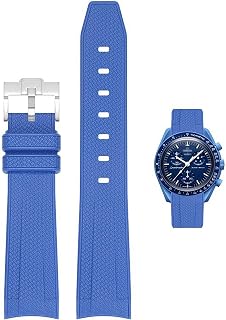Bands for MoonSwatch Watch,Curved end No Gap,Premium Silicone Rubber Watch Strap for Omega X Swatch Moonswatch Speedmaste Price In India