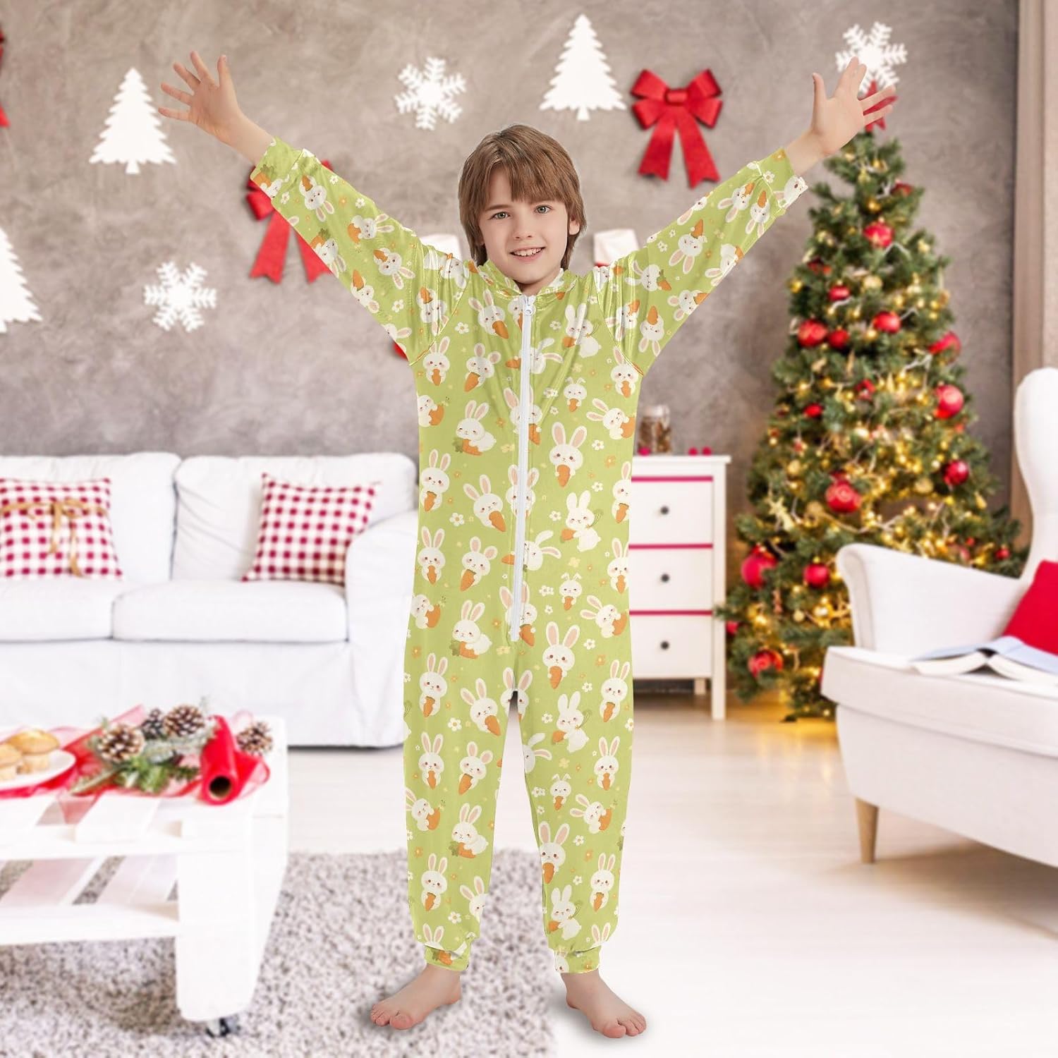 Unisex Onesie Pajamas Cute Soft Hooded Sleepwear Holiday Loungewear for Parties Sleepovers 4-14Y