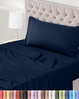 Utopia Bedding Bed Sheet Set Single, Navy Blue, 3 Piece – Fitted Sheet, Flat Sheet with 1 Pillow Case 50x75 – Wrinkle, Shrinkage and Fade Resistant – Oeko-Tex Certified, Polyester Microfiber Fabric
