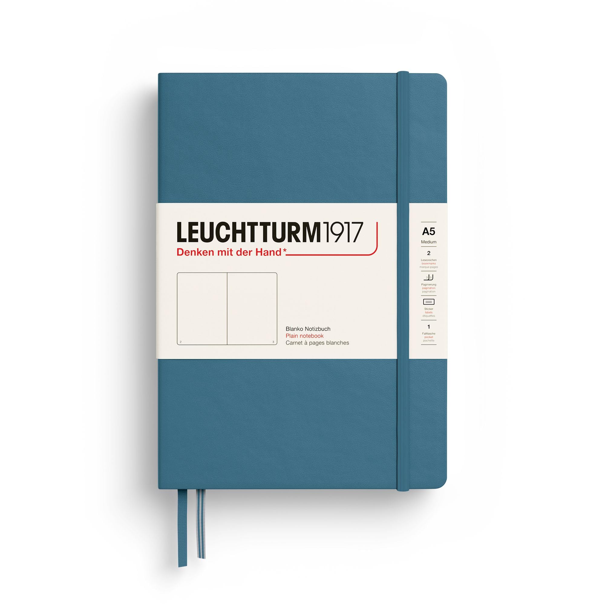 LEUCHTTURM1917 Notebook A5 Plain, 251 Numbered Pages, Stone Blue
