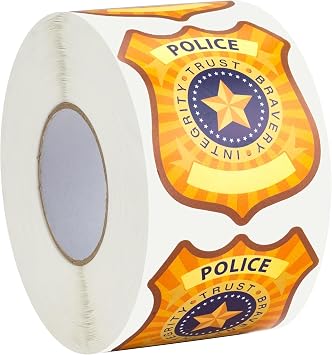 600Pcs Police Badge Stickers for Kids Self Adhesive Name Tag for Theme Party Favor Supplies 2.36 X 1.97in Yellow