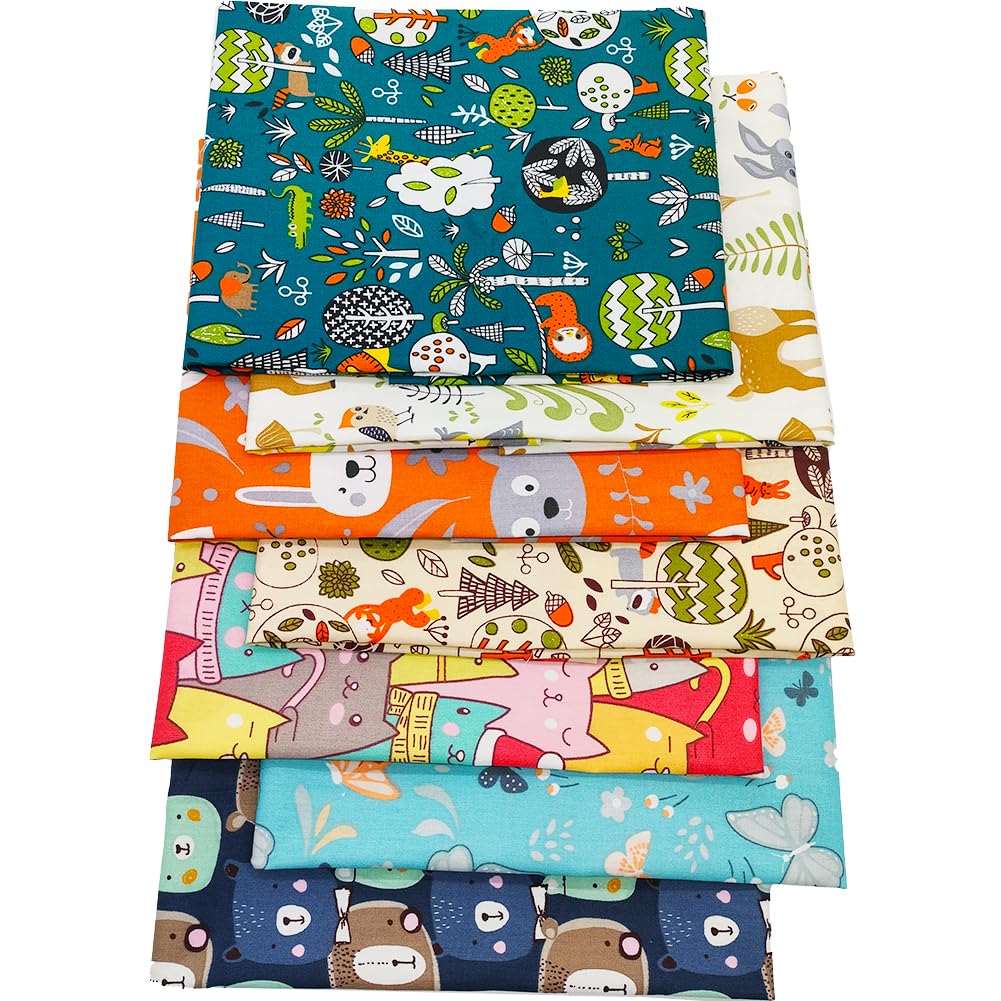 Zestaw tkanin Fat Quarters, 7 sztuk 100% bawełna 50 cm x 50 cm (20 cali x 20 cali) wstępnie wycięte arkusze do szycia patchworkowego rzemiosła pikowania, bez powtarzającego się projektu
