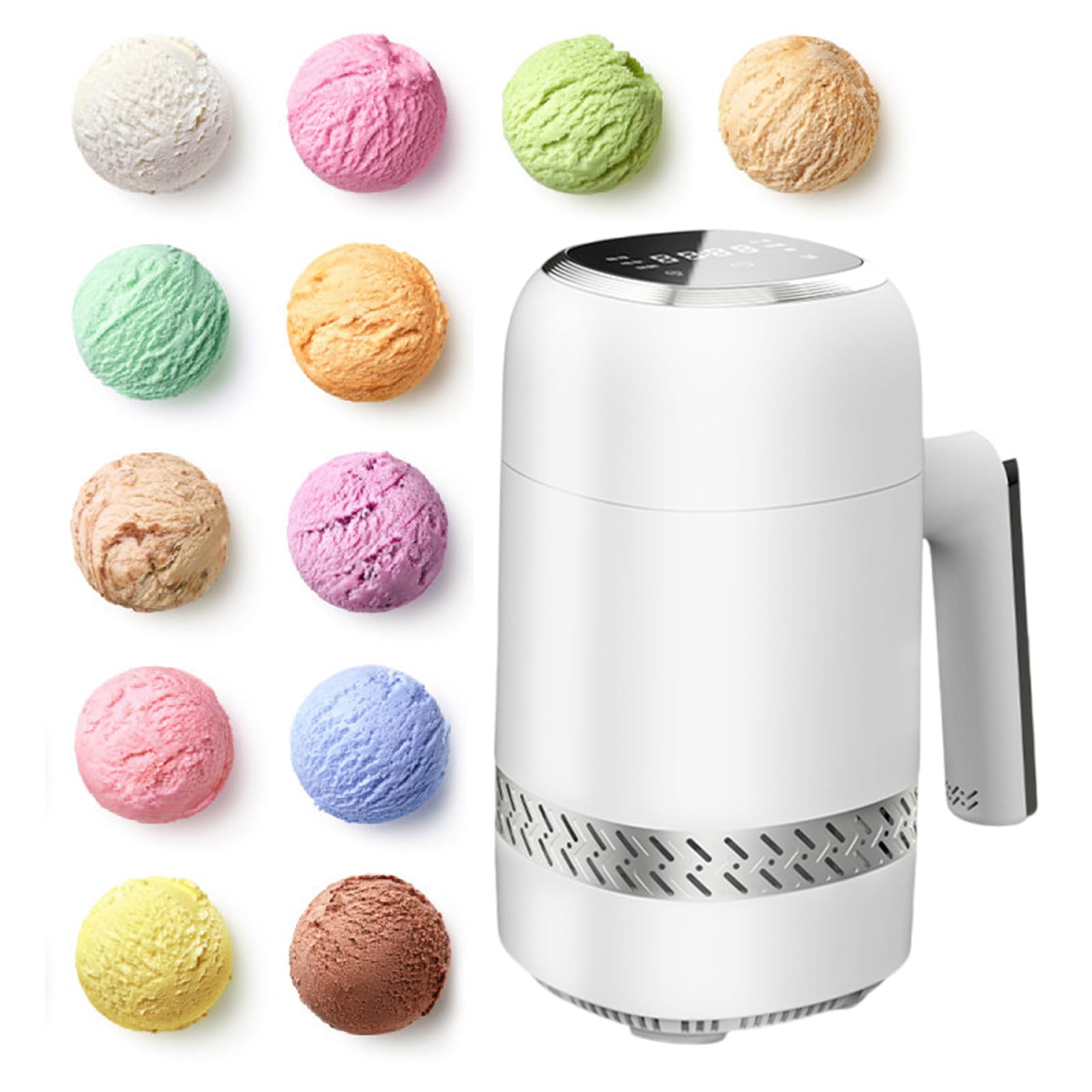 Macchina per Gelati e Gelato Soft, Sorbetto, Frullato, Macchina per Gelato 300ml con Schermo LCD, Preraffreddamento Non Necessario