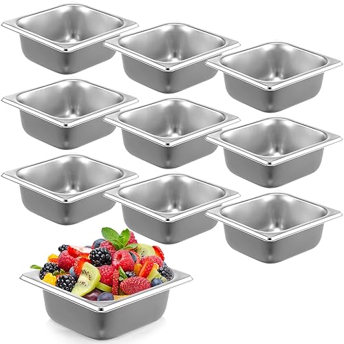 Thenshop Paquete de 10 sartenes de acero inoxidable para mesa de vapor, bandeja de comida comercial de metal para catering, antiatascos para hotel,