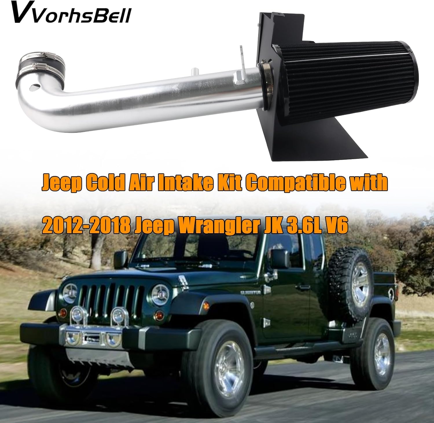 Cold Air Intake Kit Compatible with 2012-2018 3.6L Jeep Wrangler JK V6-10479 Aluminum Intake System with Heat Shield