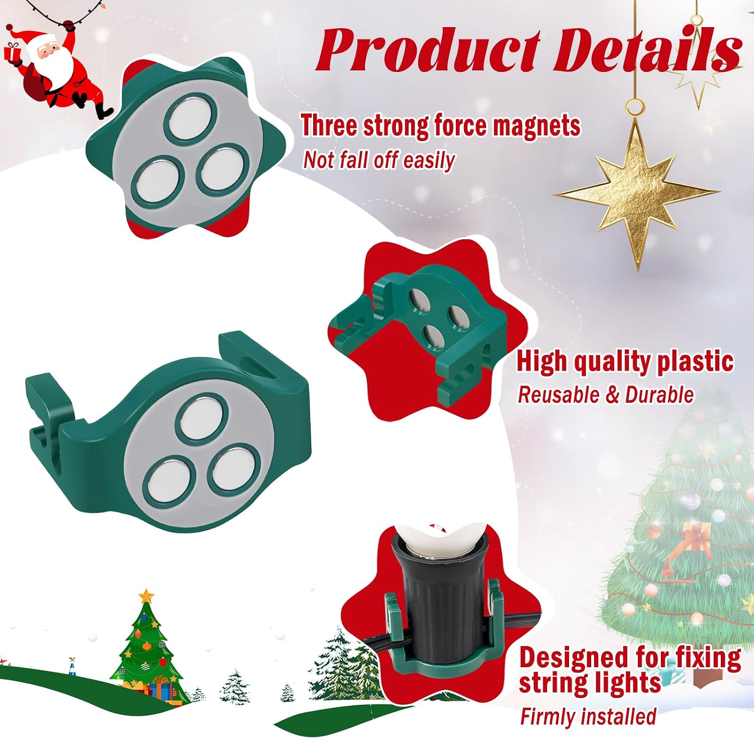 UQM 50 Pack Magnetic Christmas Light Clips, Strong Magnet for C9 C7 Sockets image 3