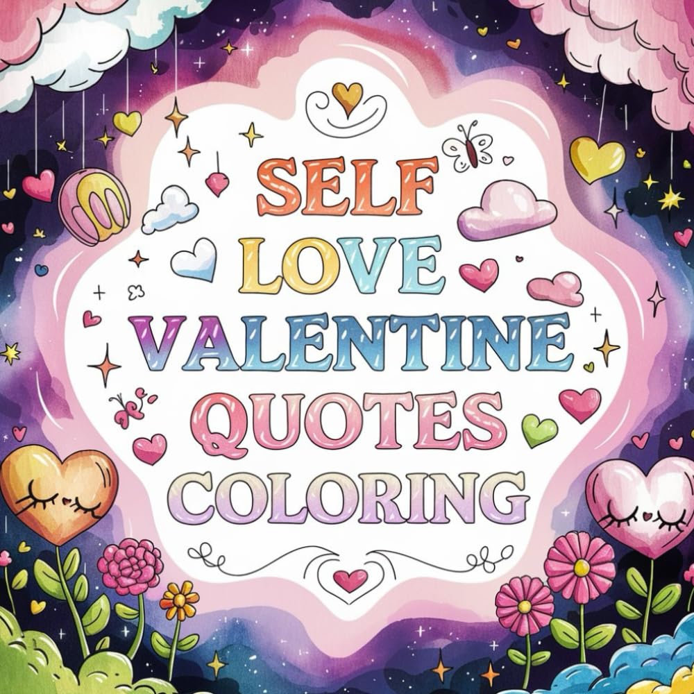 Self Love Valentine Quotes Coloring: cute coloring book for kids, coloring book for adults, kawaii coloring book, Coloring Book for Adults and Kids, ... love affirmations, positive sayings coloring