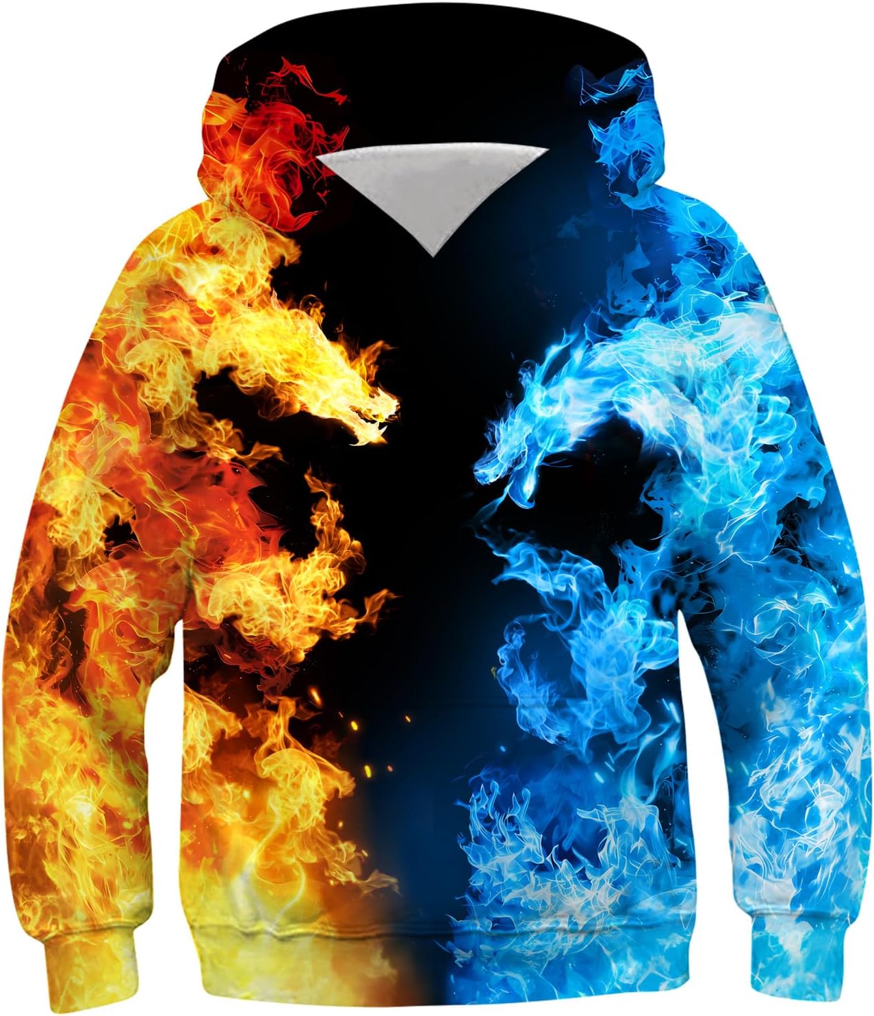 UNICOMIDEA Kids Hoodies 3D Print Blue Gold Dragon Pullover Sweatshirt Hooded Novelty Boys Girls Pull On Hoody Jumpers Cool Cartoon Hood with Big Pocket for 12-14 Years Boys Girls