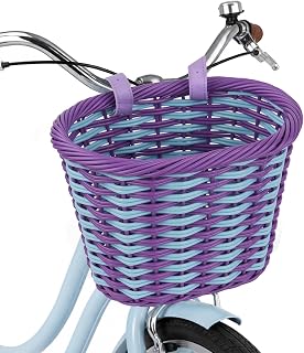 Woven Bike Basket Front Handlebar Basket for Storage with 2 Adjustable Leather Straps,Suitable for Most Bikes