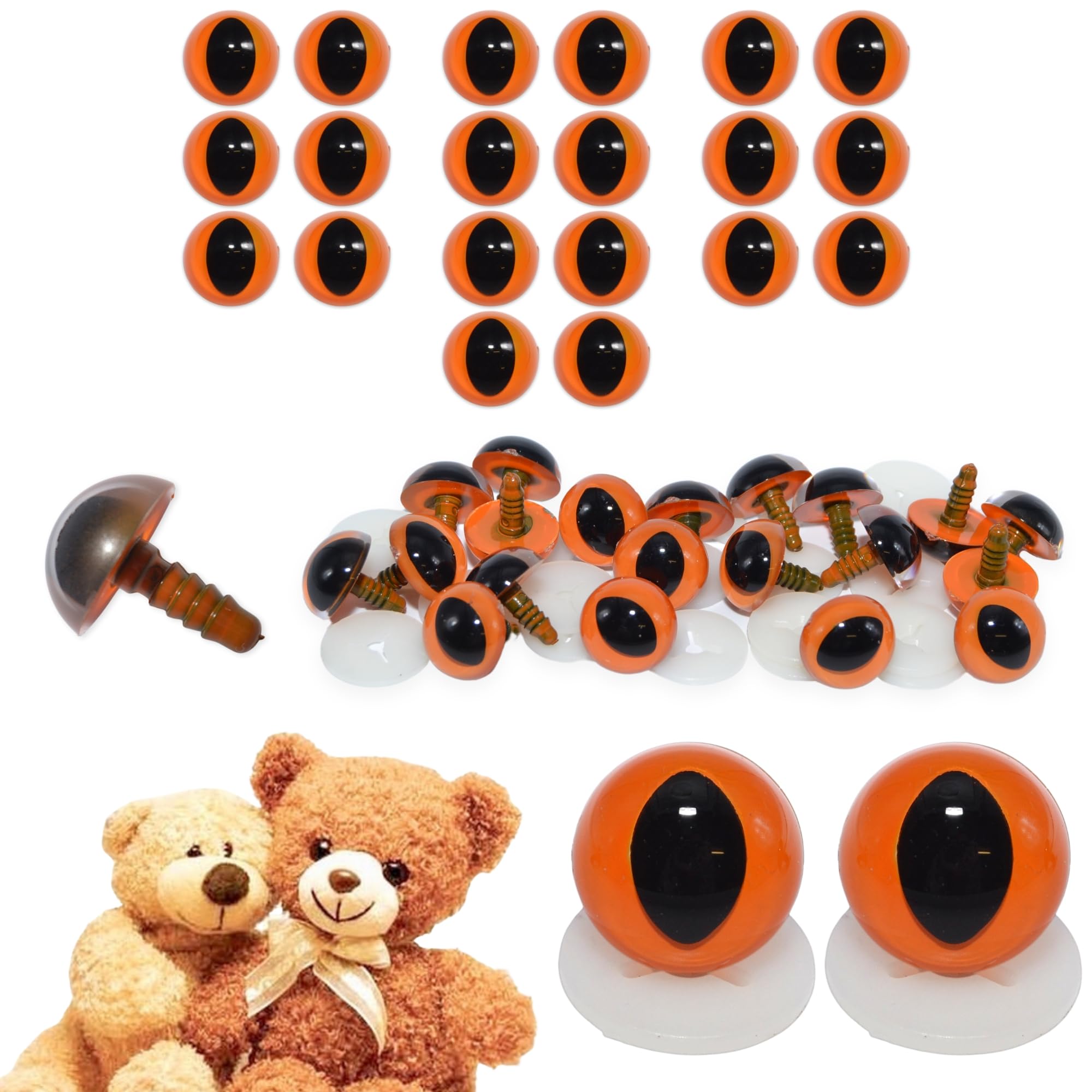 celloexpress 18mm Orange Cats Eyes with Plastic Backs - Safety Eyes for Soft Toy Teddy Bear Animal Making (Pack of 10 Pairs)