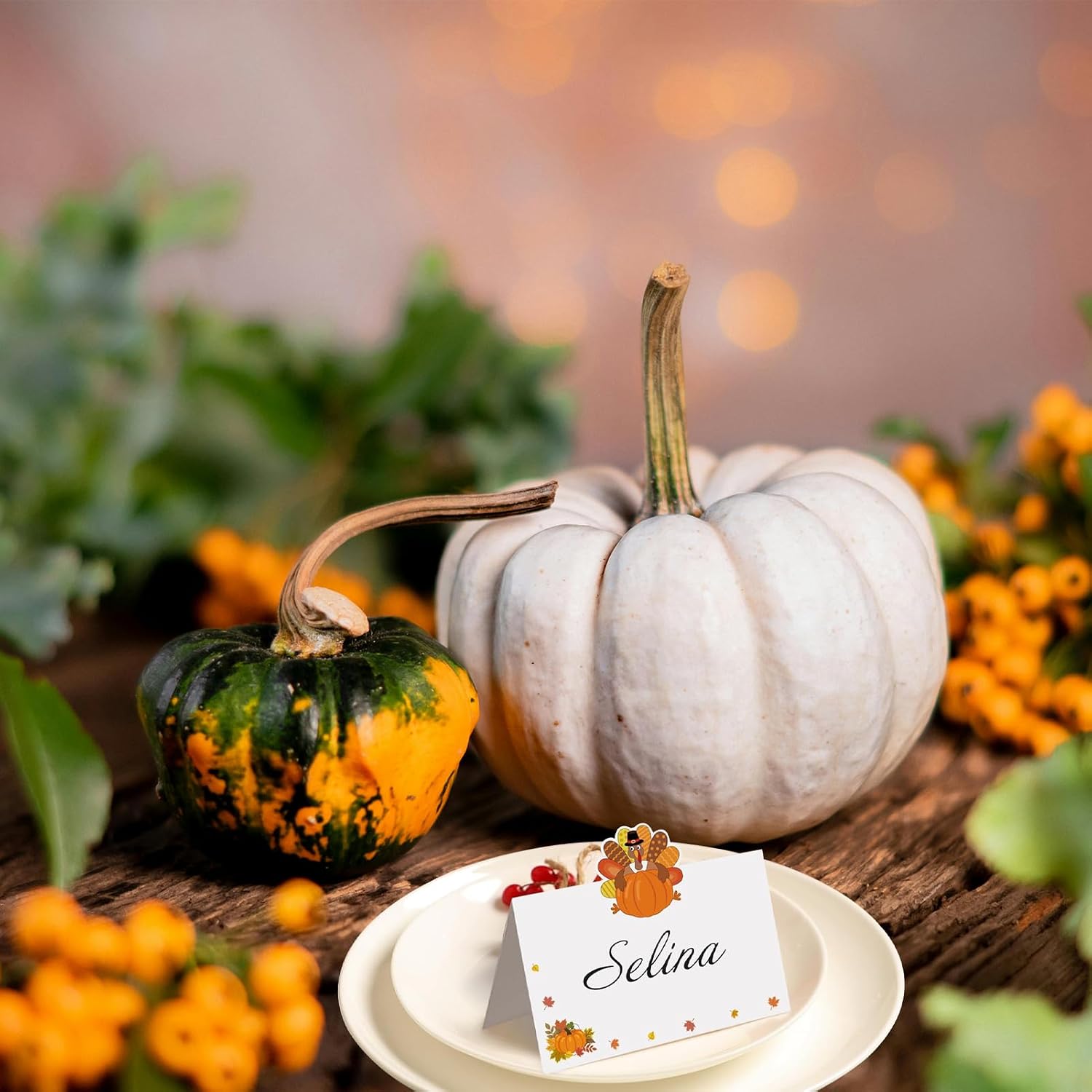 60Pcs Thanksgiving Place Cards Turkey & Fall Name Cards 6 Patterns