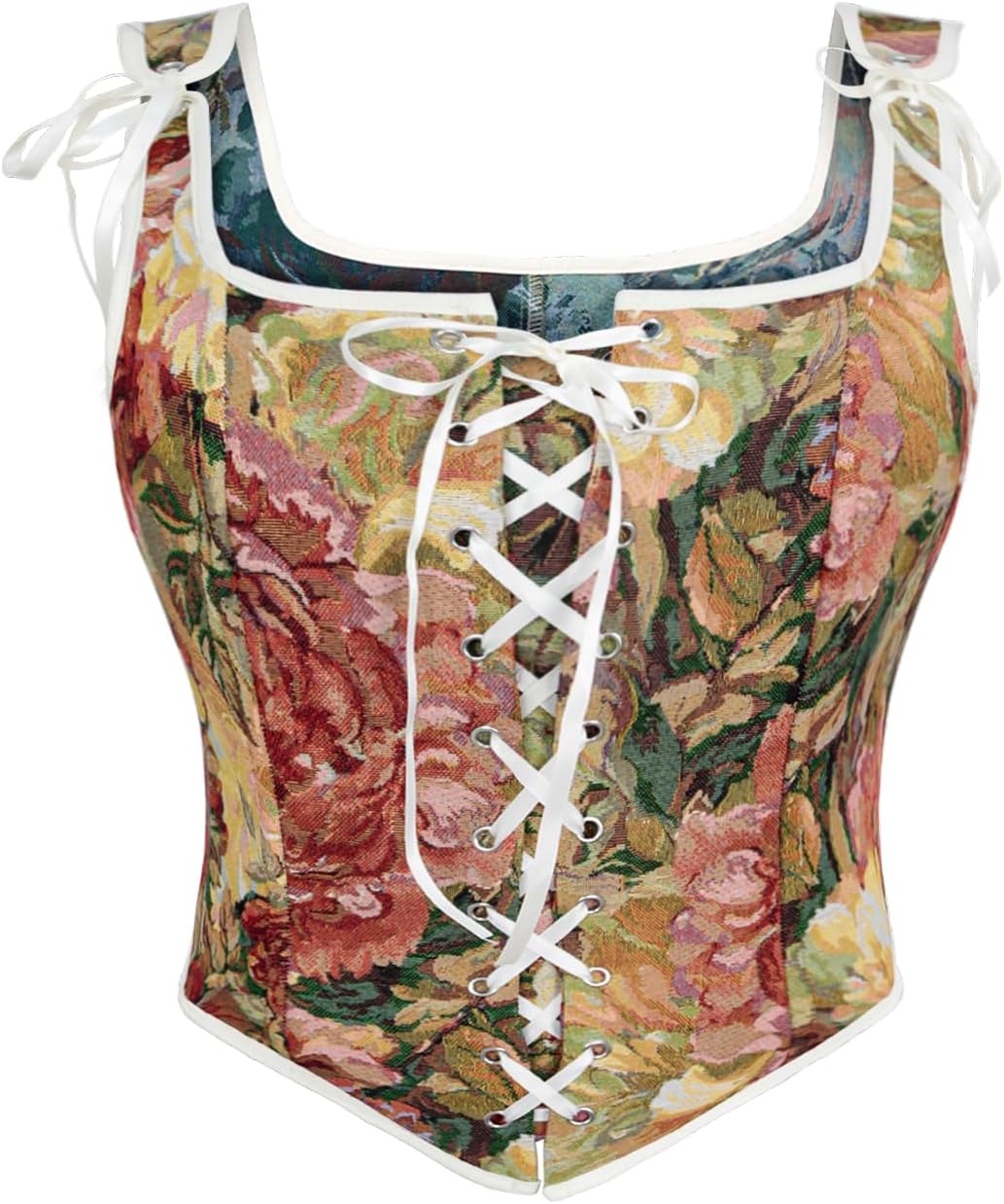 Women's Renaissance Corset Floral Lace Up Boned Bustier Vintage Corset Bodice