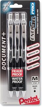 Pentel EnerGel Permanent Gel Ink Rollerball Pen, Black, 3 Pack BLP77BP3A