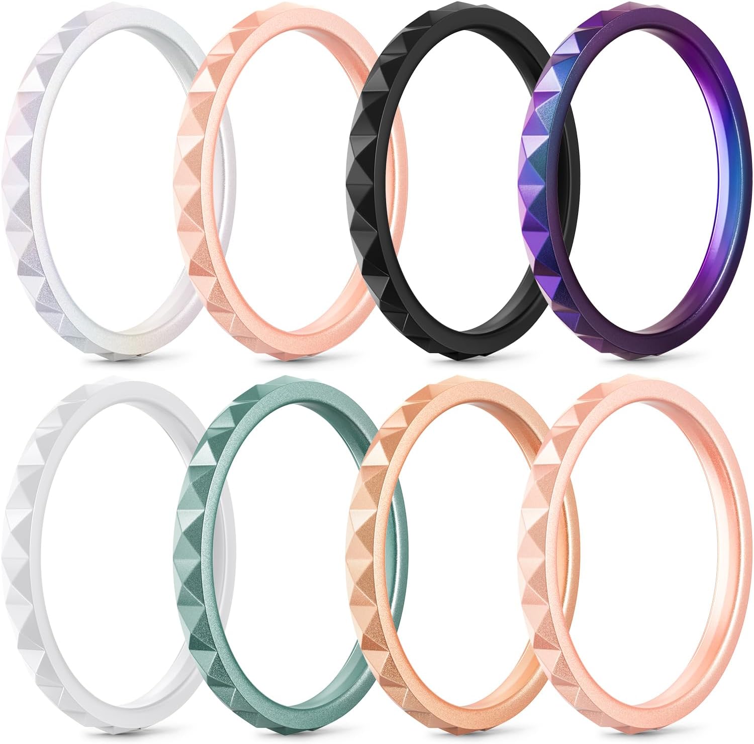 Egnaro Silicone Wedding bands women:2.5mm Wide - 2mm Thick Gold and Silver Rubber Rings with Half Size,4-8 Variety Multipack