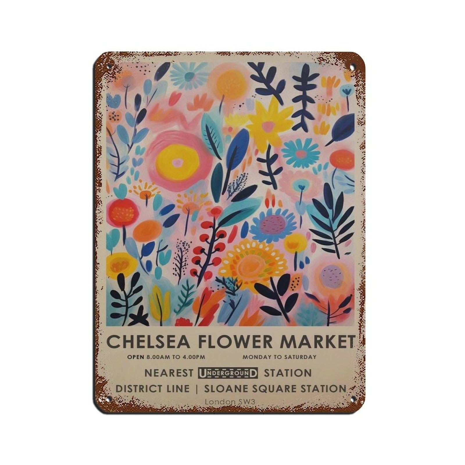 Chelsea Flower Market, Floral Gift (4) Retro Poster Metal Tin Sign Chic Art Retro Iron Painting Bar People Cave Cafe Family Garage Poster Wall Decoration 12x16inch(30x40cm)