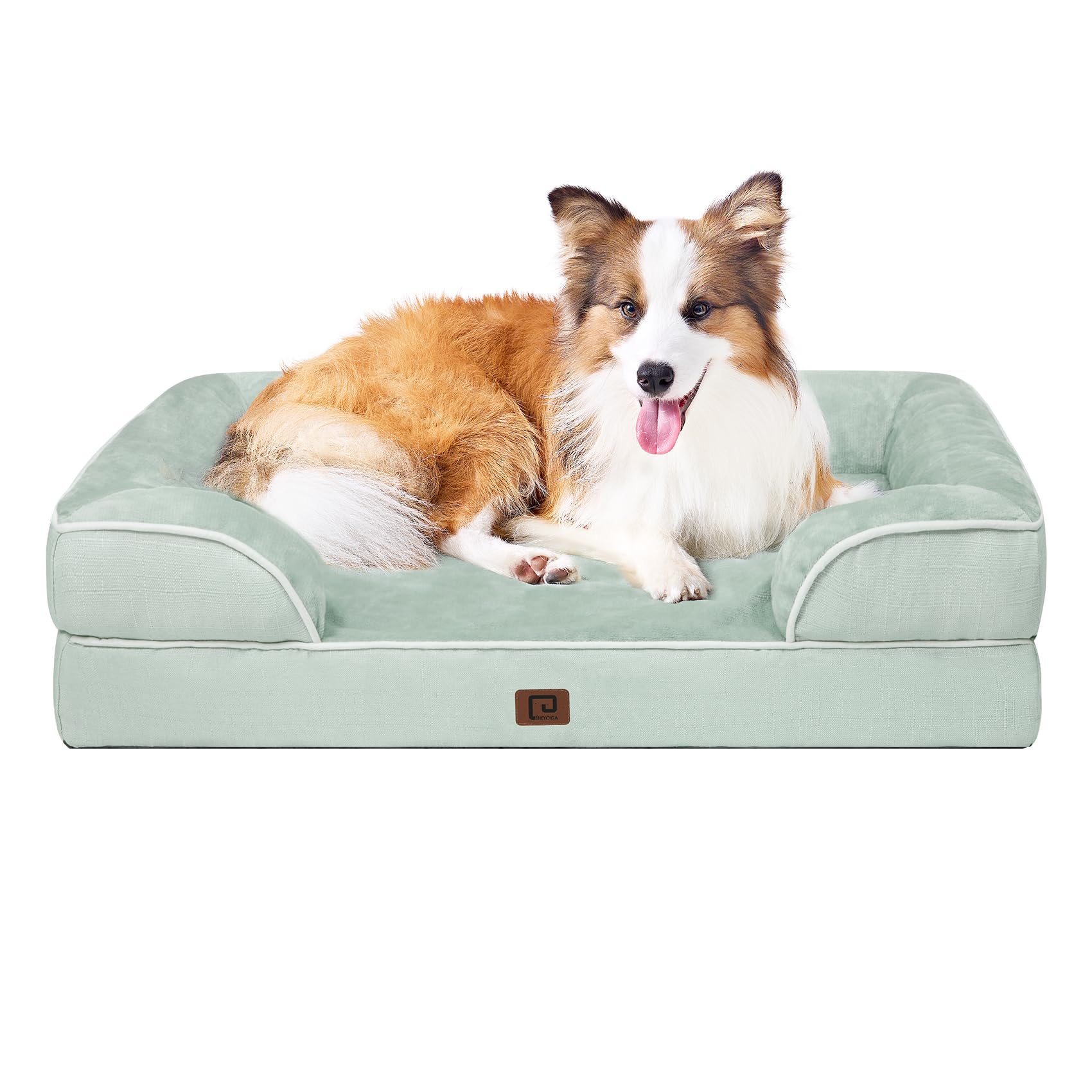 EHEYCIGA Orthopedic Large Dog Bed, Waterproof Memory Foam, Non-Slip Bottom, Sage Green, 41"L x 27"W x 6.5"Th