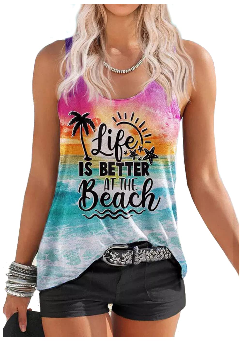 GREFLYINGGraphic Tees for Women Summer Tank Tops Vacation Outfits for Women Country Concert Tops Summer Racer Back Tank Tops