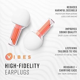 Vibes High Fidelity Ear Plugs - Invisible Earplugs for Music Concerts, Musicians, Motorcycles, Airplanes, Raves, and Work - Noise Reduction and Hearing Protection - Fits All Ears - Orange