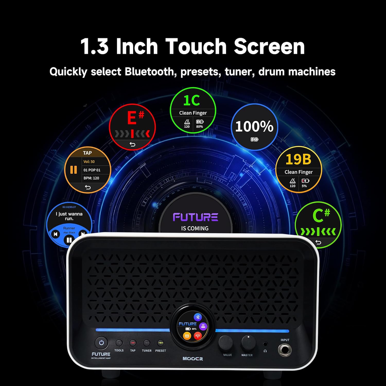MOOER F15i AI Smart Guitar Amp Touch Screen 15W With Effects Application, 6 Hours Playtime, 55 Amp Models, 66 Effects Types, Loop/Drum Machine/Mod/Reverb/Delay, OTC Record For Electric Guitar And Bass - Image 2