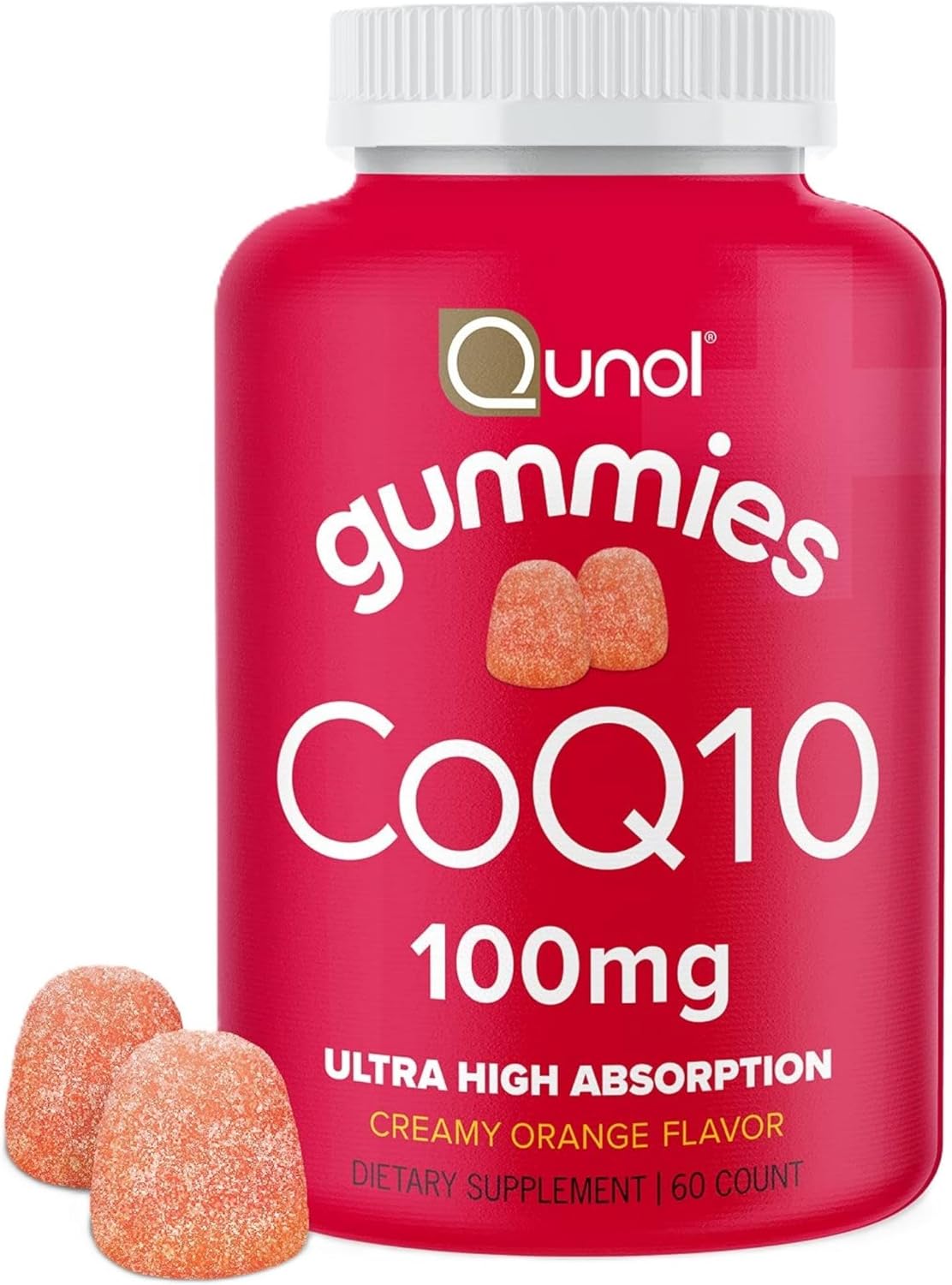 Qunol CoQ10 Gummies, CoQ10 100mg, Delicious Gummy Supplements, Helps Support Heart Health, Vegan, Gluten Free, Ultra High Absorption, 2 Month Supply (60 Count, Pack of 2)