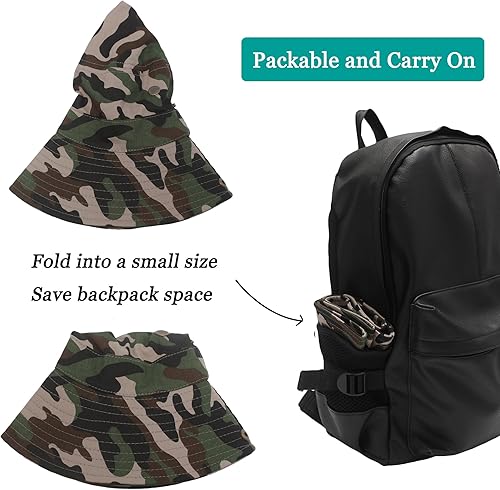 Miniatura 5 de ZLYC Sombrero impermeable de camuflaje para hombre, sombrero de sol de ala ancha, plegable, de malla para exteriores, sombreros de pescador de pesca