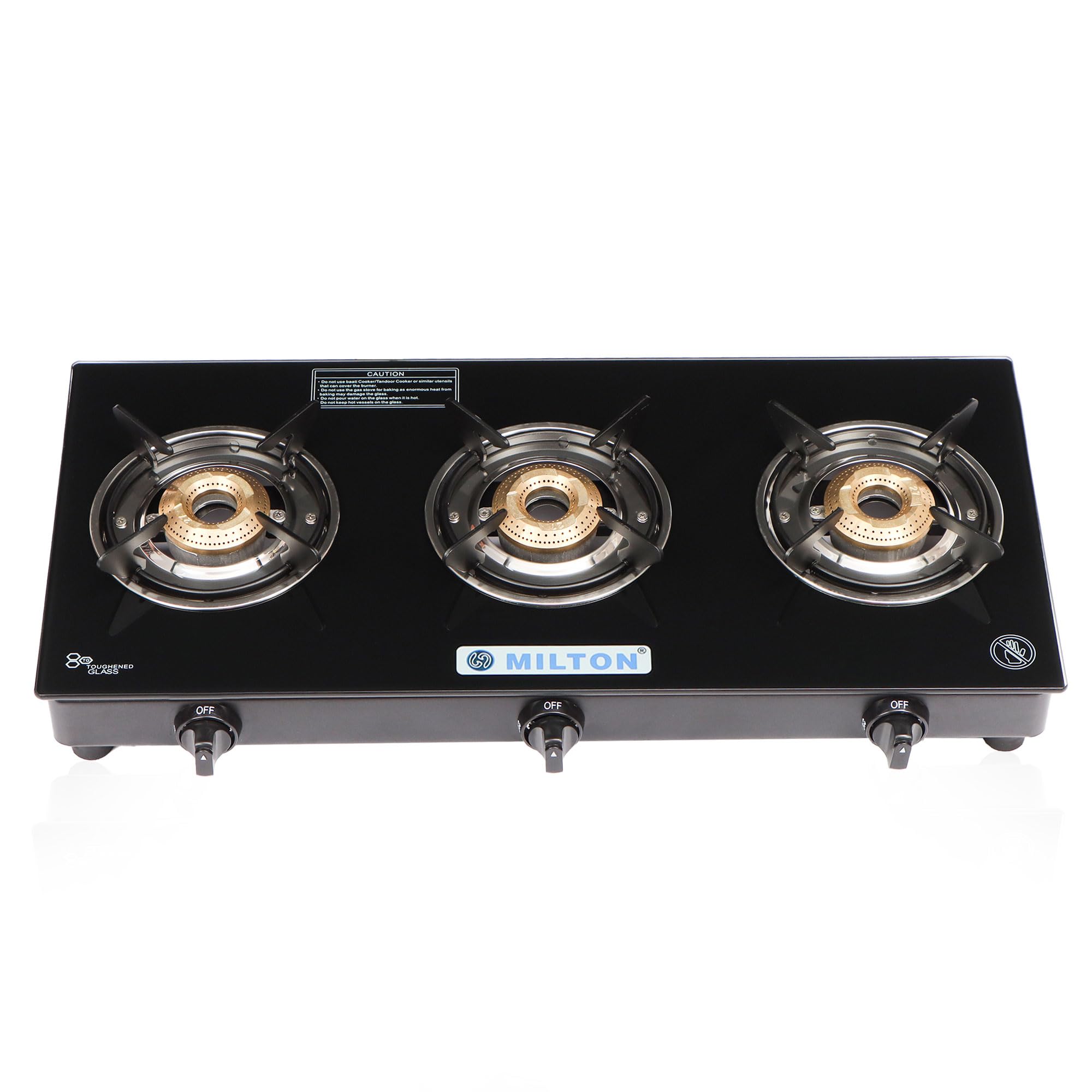 MILTON Smart Toughened Glass Top Gas Stove 3 Burners I Auto Ignition I High-Powered Brass Burner I ISI Certified I 1 Year Warranty