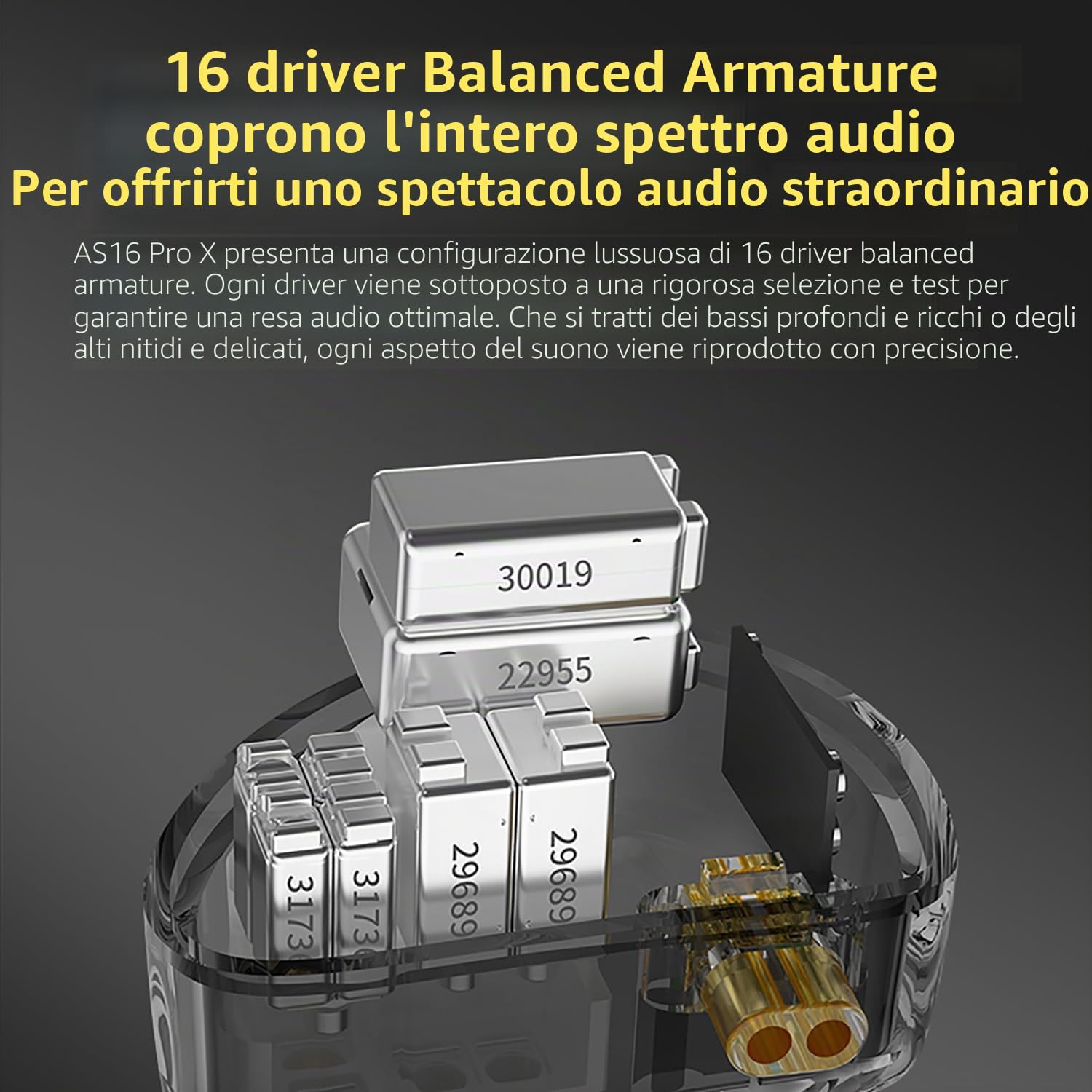 KZ AS16 PRO X - Auricolari in-ear HiFi da Gaming, 16 BA con driver ad armatura bilanciata, IEM, auricolari per musicisti, cantanti, audiofili, DJ, batteristi
