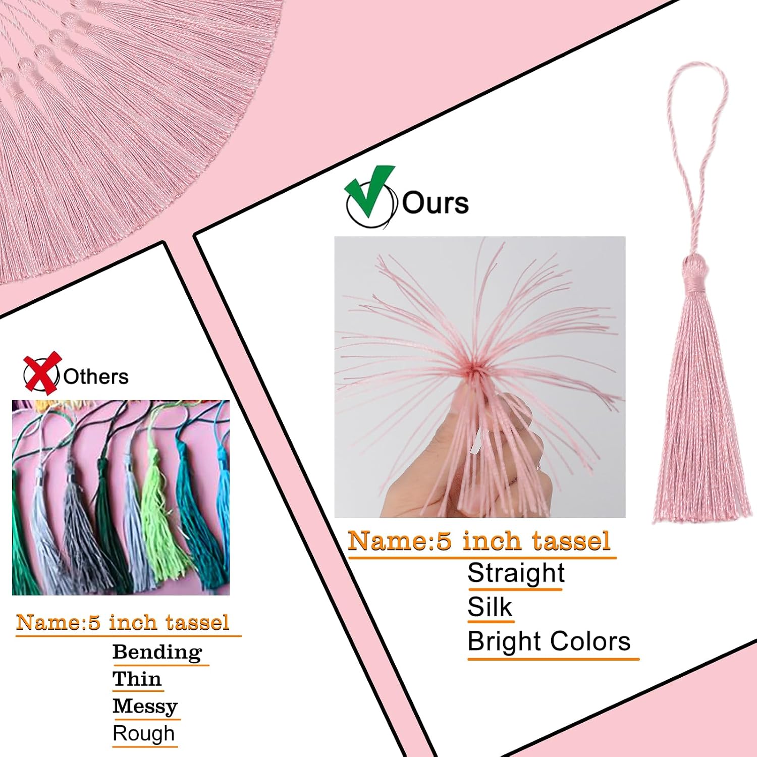 Aokbean 100pcs 5 Inches Handmade Silky Floss Soft Craft Bookmark Tassels with Loops for DIY, Jewelry Making, Graduation Tassel,Bookmarks,Souvenir (Skin Pink)