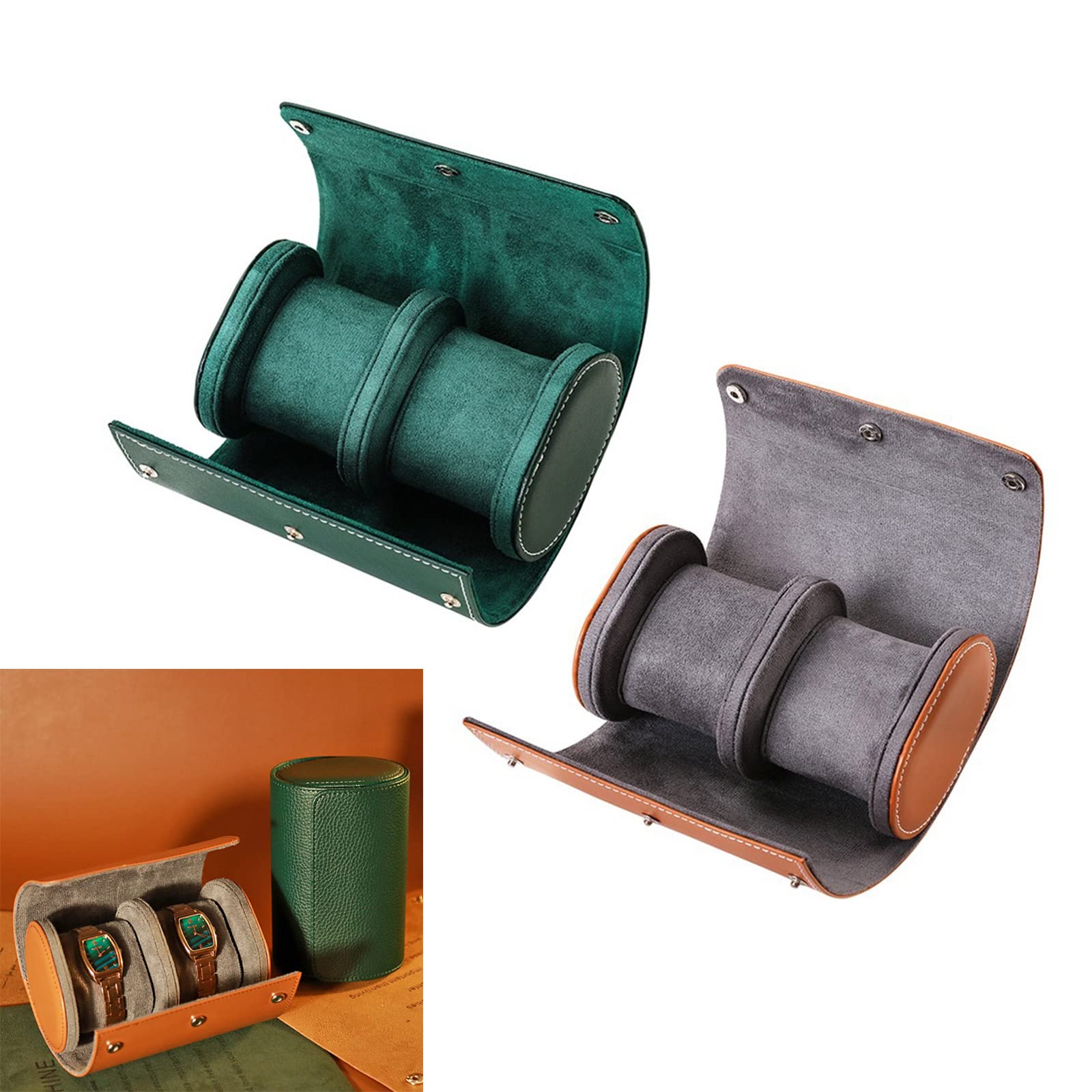 Handgefertigte Leder Uhrenrollenbox, Reise Uhrenrolle mit Samt Armbanduhrhalter, Ringen, Vitrinen für Männer und Erwachsene, Leder Reiseetuis für Männer