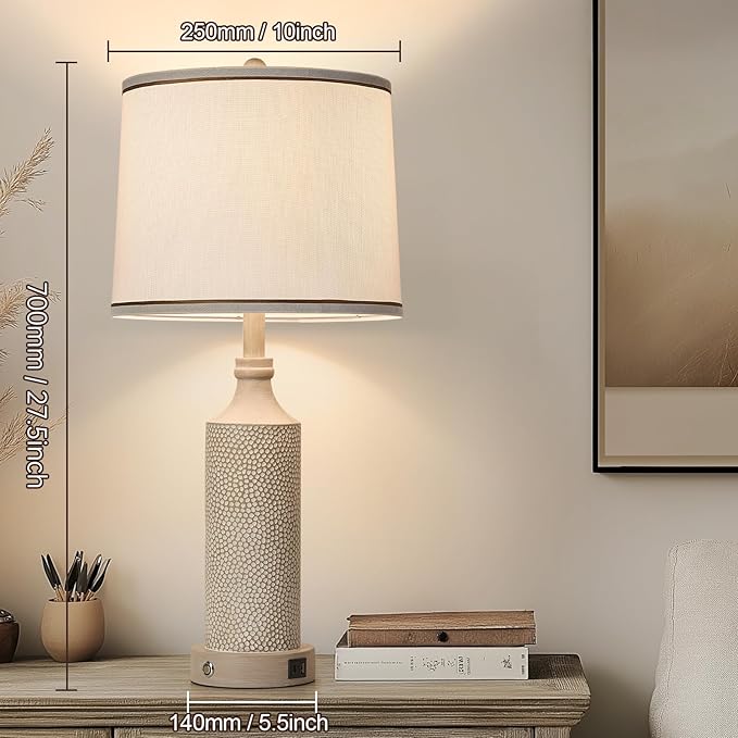 Lámpara de Mesa AIDENOEY 27.5" con Control Táctil y Puertos USB miniatura 6