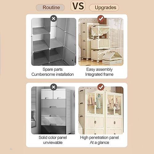 Miniatura 7 de Armario portátil para colgar ropa, contenedores de almacenamiento plegables apilables con tapa, caja de almacenamiento plegable con barra de ruedas,