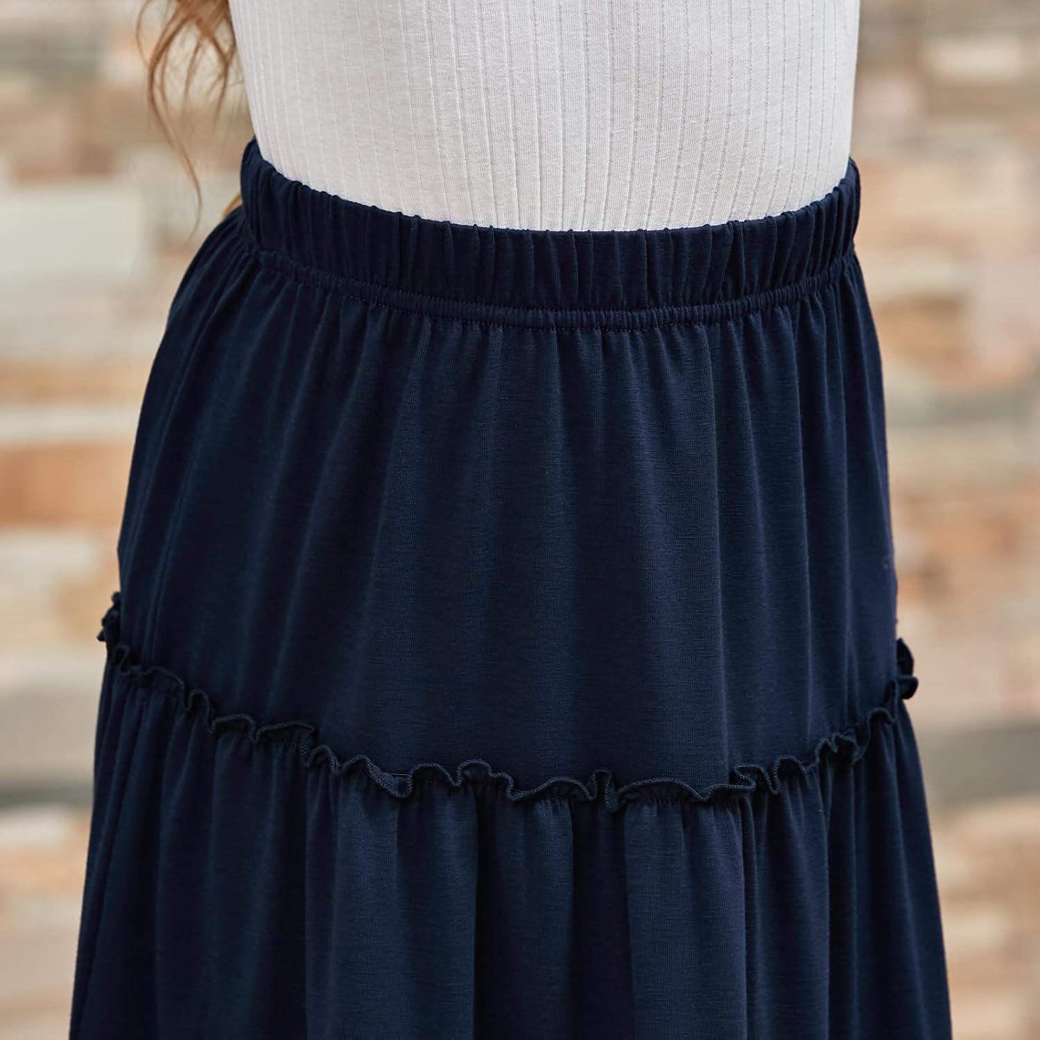 GORLYA Girls Boho Casual Elastic High Waist Tiered Ruffle Hem Long Swing Maxi Skirt 4-14T - Image 5