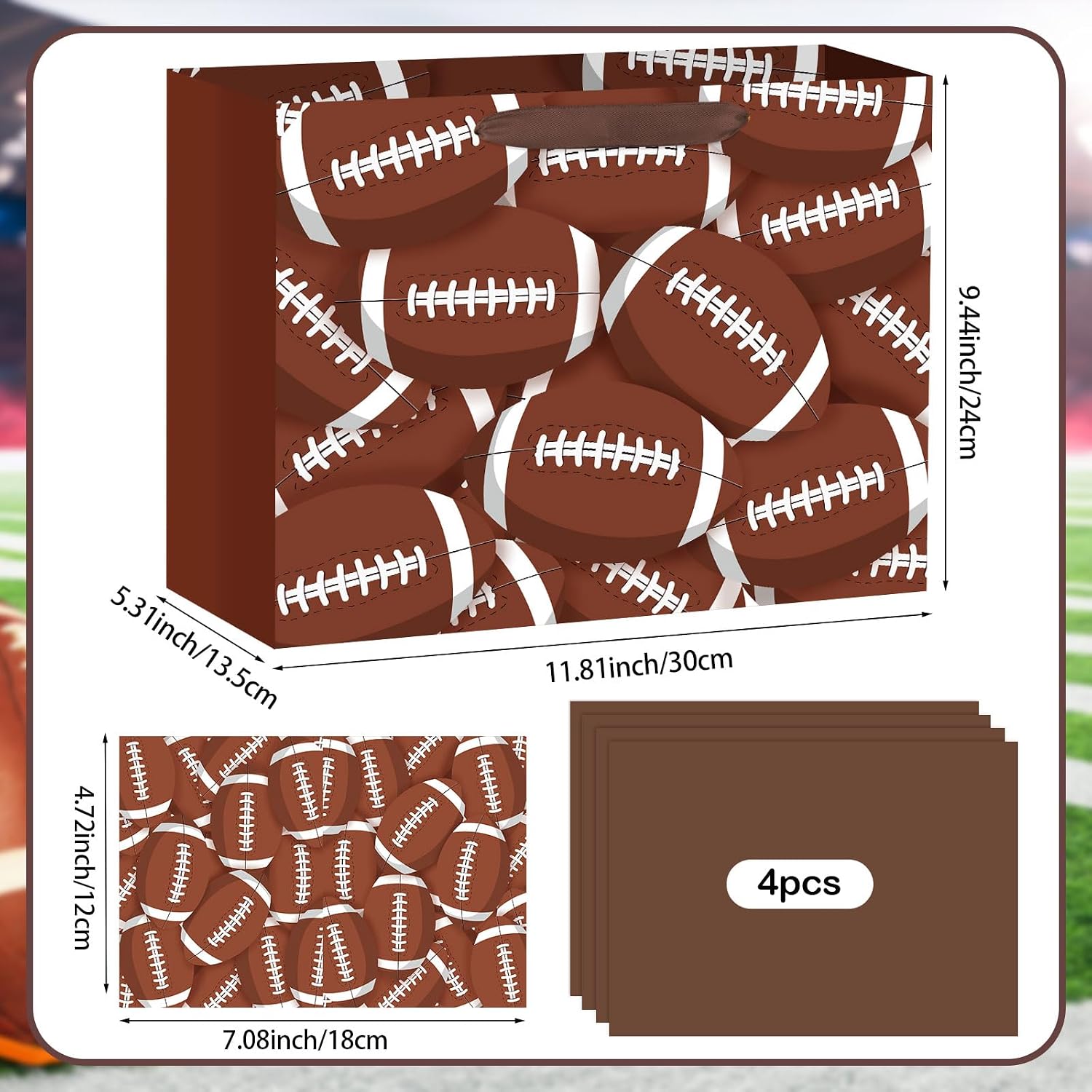 Hooqict Large Football Gift Bag Football Birthday Party Gift Wrapping Bag with Handles, Tissue Paper and Greeting Card for Boys Men Sport Themed Goodie Treat Party Favors